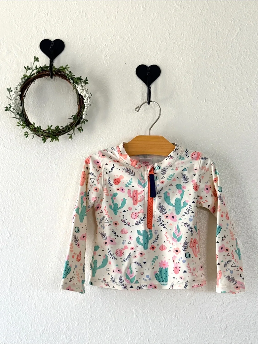 RuffleButts Desert Cactus Long Sleeve Rash Guard Swim Top 2T EUC